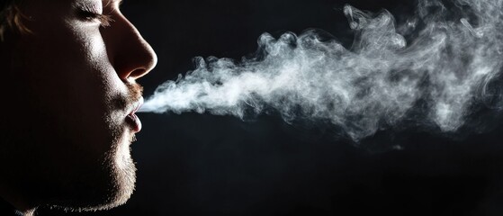 Poster - A person lights up and smokes a cigarette in a dimly lit environment