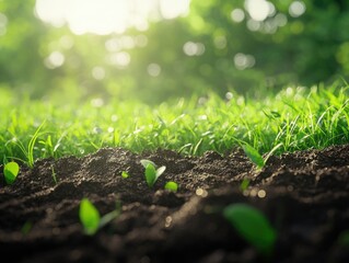 Poster - A macro shot of lush green grass with individual blades visible