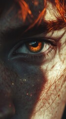 Poster - A detailed shot of an individual's eye featuring distinctive freckles