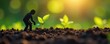 © jarin - Two figures planting seedlings side by side, earth and plants, environmental, new life