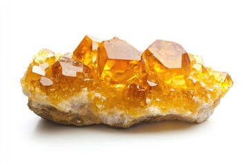 Poster - A group of yellow crystals perched on the surface of a rocky outcropping