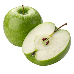Wall Mural - A green-apple and half slice on a png background