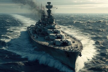 Poster - Warship sailing on open waters