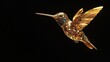 © Ariestia - An exquisite gold hummingbird sculpture flies gracefully against a dark backdrop