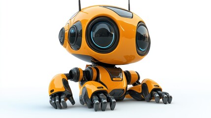Poster - cute orange robot sitting on white background.