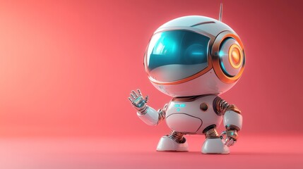 Aufkleber - Cute white robot waving on pink background.
