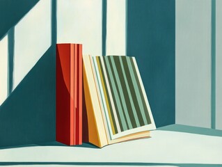 Poster - A collection of books stacked on a wooden table, perfect for illustrations or backgrounds
