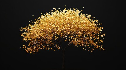 Poster - Golden Leafed Tree On A Dark Background Is Seen In Isolation