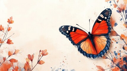 Poster - A Watercolor Painting Depicting a Colorful Butterfly and Foliage