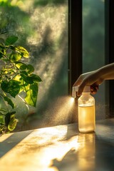 Aufkleber - A person adds sand to a glass of water for an experiment, useful for educational or scientific purposes