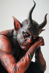 Poster - A person wearing a devil costume with horns, suitable for Halloween or comedy purposes