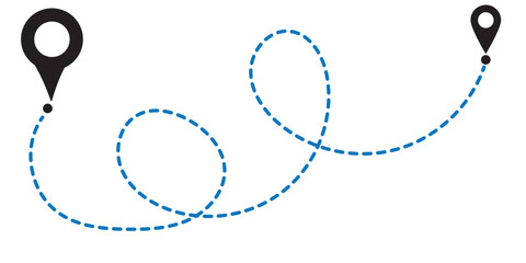 Poster - Route Optimization line icon, Route icon between two points with dotted path and location pin. Route location icon