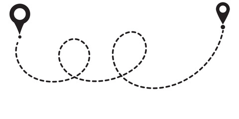 Poster - Route icon. Two points with dotted path and location pin. Route location icon two pin sign and dotted line.