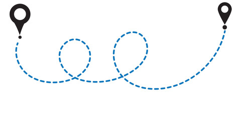 Poster - Route icon. Two points with dotted path and location pin. Route location icon two pin sign and dotted line.