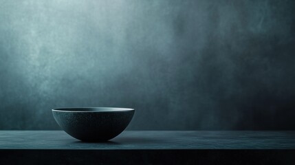Poster - Dark grey bowl on dark surface against a textured teal background.