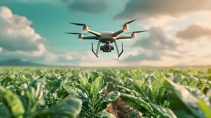Poster - futuristic drone flies over a smart agricultural field harnessing 5g connectivity for real time moni