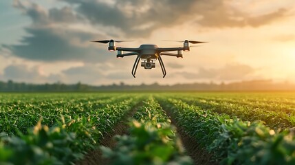 Poster - futuristic drone equipped with advanced 5g connectivity soaring over a smart agricultural field enab