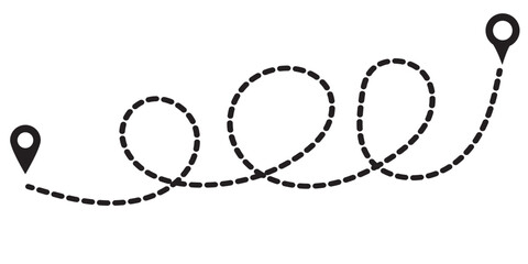 Poster - Route Optimization line icon, Route icon between two points with dotted path and location pin. Route location icon