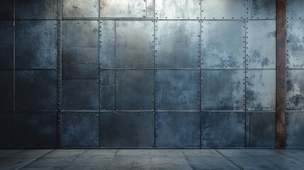 Aufkleber - Dark grunge metallic wall background texture with rivets and rusty column.