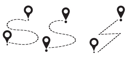 Poster - Route icon. Two points with dotted path and location pin. Route location icon two pin sign and dotted line.