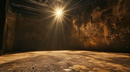 Aufkleber - Dark room with light beam, grunge texture walls and floor.