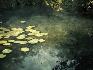 Poster - A serene pond scene featuring an abundance of water lily pads