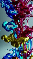 Poster - Vibrant ink swirls in water create dynamic artistic patterns with bold colors and fluid motion