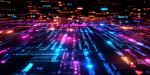 Fototapete - Vivid digital landscape showcasing bright lights and colors in a modern, abstract design
