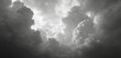 © miss irine - Dramatic black, white photo of cumulonimbus clouds in sky. Moody monochrome weather nature wallpaper with atmospheric stormy overcast cloudscape, sunlight behind. Concept of freedom, relax at summer