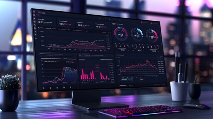 Leinwandbilder - A sophisticated data analytics dashboard is actively displaying insights on a modern computer monitor.