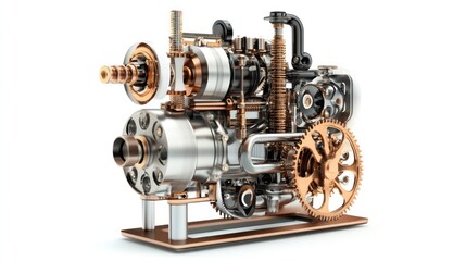 Poster - Detailed cutaway of a complex mechanical engine, showcasing intricate gears, pistons, and other internal components.