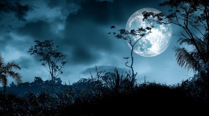 Wall Mural - Moonlit escape into the jungle serene nature scene tranquil environment nighttime viewpoint