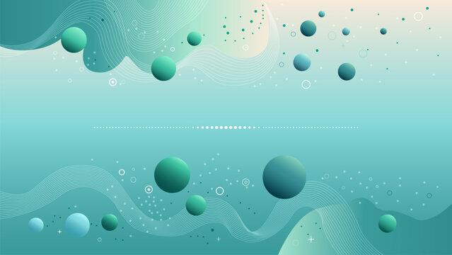 Abstract Futuristic Background with Floating Spheres and Wavy Lines