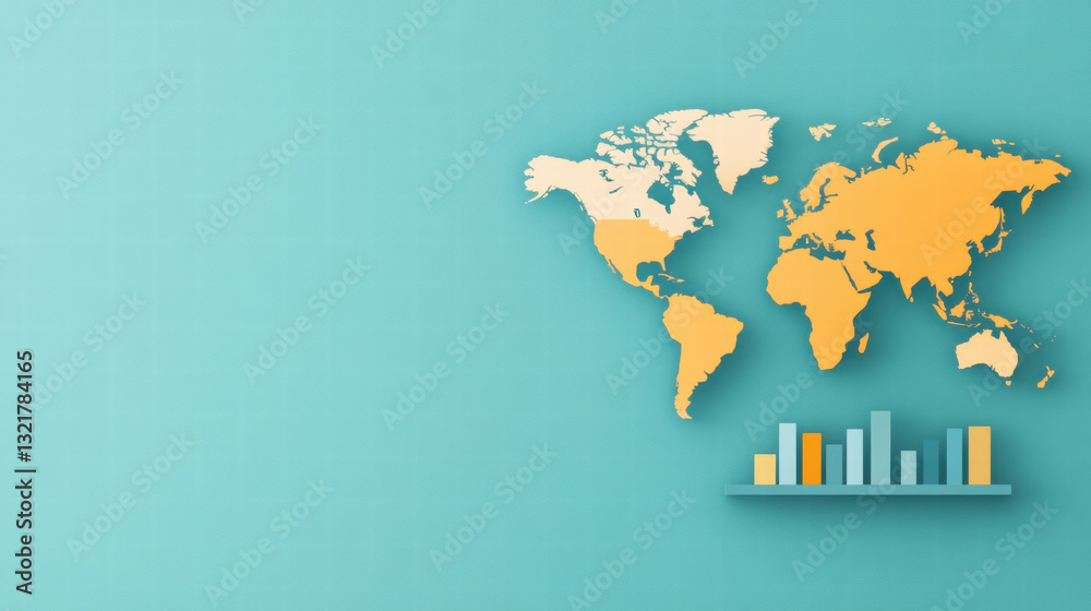 World map infographic with bar graphs illustrating data trends Stock ...