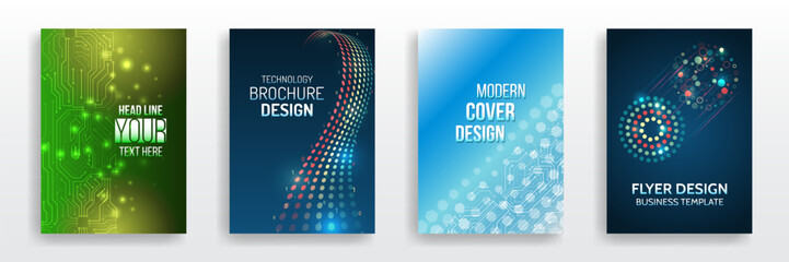 Leinwandbilder - Modern technology design for posters. Futuristic background for flyer, brochure. Scientific cover template for presentation, banner. Page layout set for sci-fi. Set of high-tech covers for marketing.