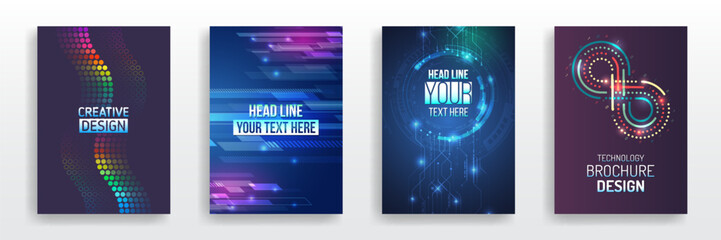Leinwandbilder - Set of high-tech covers for marketing. Modern technology design for posters. Futuristic background for flyer, brochure. Scientific cover template for presentation, banner. Page layout set for sci-fi.