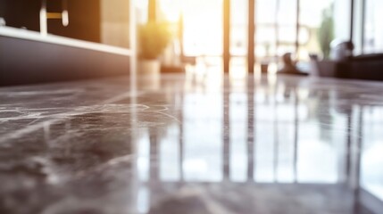 Poster - A glossy marble floor reflects natural sunlight in interior architecture