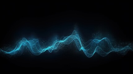 Fototapete - Abstract blue sound wave made of glowing particles pulsating on a dark futuristic background