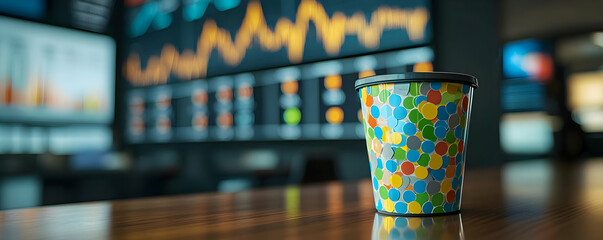 Poster - Coffee break, financial charts, office