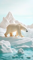 Wall Mural - Polar bear walking on melting ice floe in arctic ocean