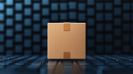 Minimalist package delivery icon connected to digital shopping networks, modern ecommerce