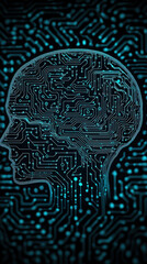 Poster - Futuristic brain interface with circuit patterns and glowing elements