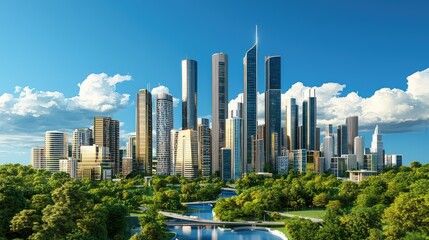 Poster - A high-tech cityscape under development, linked by a web of digital communication lines.