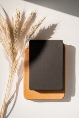 Fototapete - Minimalist Eco-Chic Workspace Essentials Organic Wheat Straw Design Meets Modern Texture with Sustainable Cork and Matte Black Styling for Contemporary Productivity