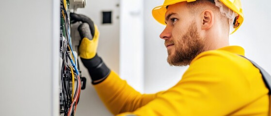 Aufkleber - Smart Home Revolution Professional Technician Installing Next-Gen IoT Electrical Panel with Advanced Safety and Automation Technologies for Modern Urban Living