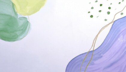 Aufkleber - soft pastel abstract watercolor background with green gold curved line, blue, green, and purple organic shapes