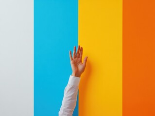 Poster - Vibrant Minimalist Virtual Communication Gen Z Digital Networking Aesthetic with Bold Color Psychology, Expressive Hand Gesture in Modern Professional Engagement