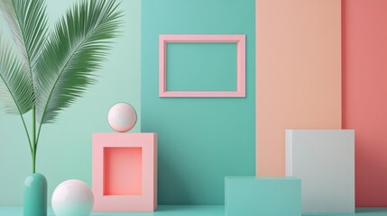 Poster - Minimalist Decor with Geometric Shapes and Tropical Elements