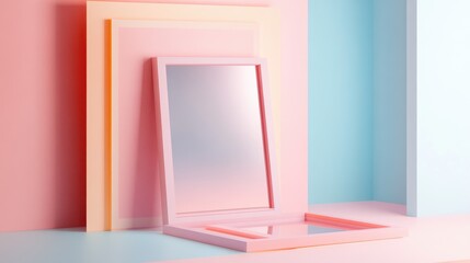 Poster - A pastel-colored official book cover, showcasing geometric shapes and photo frames, combining simplicity with a light and airy aesthetic.