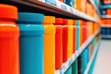 Poster - Vibrant Retail Symmetry Minimalist Consumer Packaging Design Showcasing Chromatic Retail Innovation and Modern Merchandising Strategies